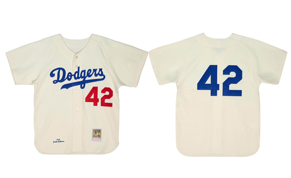 Los Angeles Dodgers #42 Jackie Robinson White 1955 Home Stitched Jersey - Click Image to Close